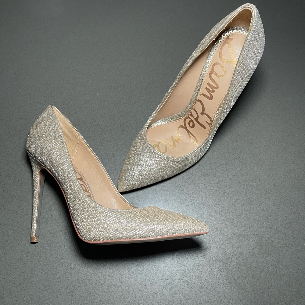 Sam Edelman Sparkly Silver Stiletto Heels with Pointed Toe - Size 7.5